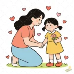 Vector Mamá con Niña y Flor Rosa - Ilustración 4K para Stickers y DTF