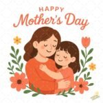 Vector Mamá e Hija con Flores Happy Mother's Day – Ilustración 4K