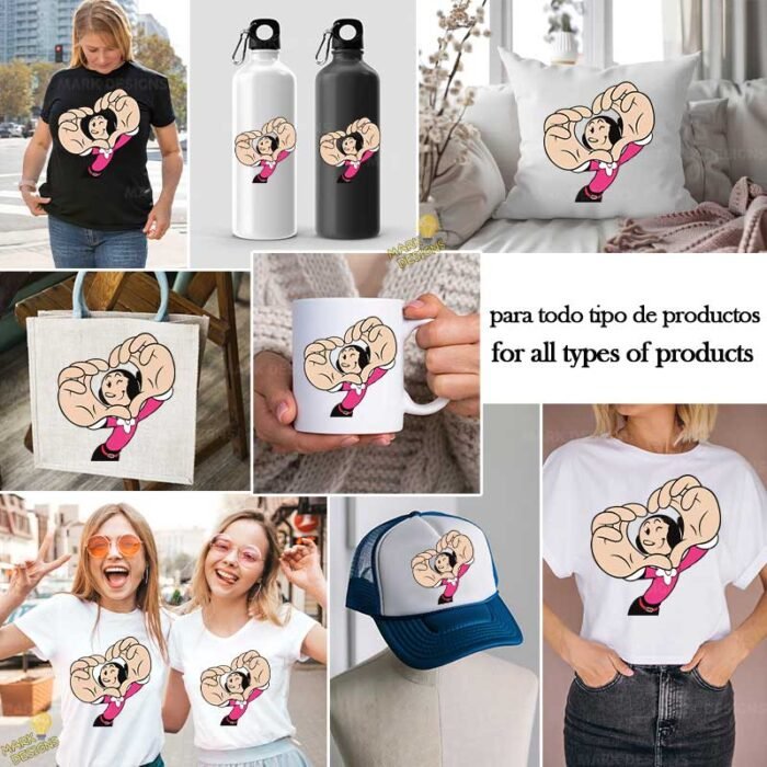 Vector Olive Oyl Heart Hands - Ilustración 4K para DTF y Stickers