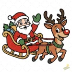 Vector Papá Noel en Trineo Rojo con Reno Sonriente – Ilustración 4K