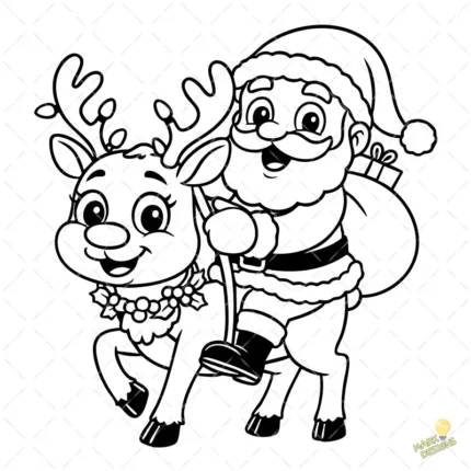 Vector Papá Noel y Reno para Corte – Ilustración 4K para Vinilo y DTF