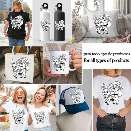 Vector Papá Noel y Reno para Corte – Ilustración 4K para Vinilo y DTF