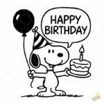 Vector Snoopy con Globo y Torta – Ilustración Gratis para Stickers y DTF
