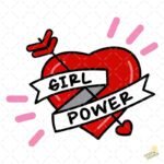 girl power heart tattoo vector premium