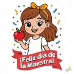 ¡Feliz día de la Maestra! con Manzana Roja y Confeti – Vector y PNG 4K