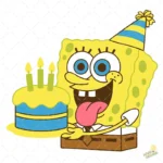 Bob Esponja con Pastel de Cumpleaños y Gorro de Fiesta - Vector