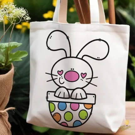 Bunny Peek a Boo Vector - Conejito en Huevo de Pascua con Lunares de Colores