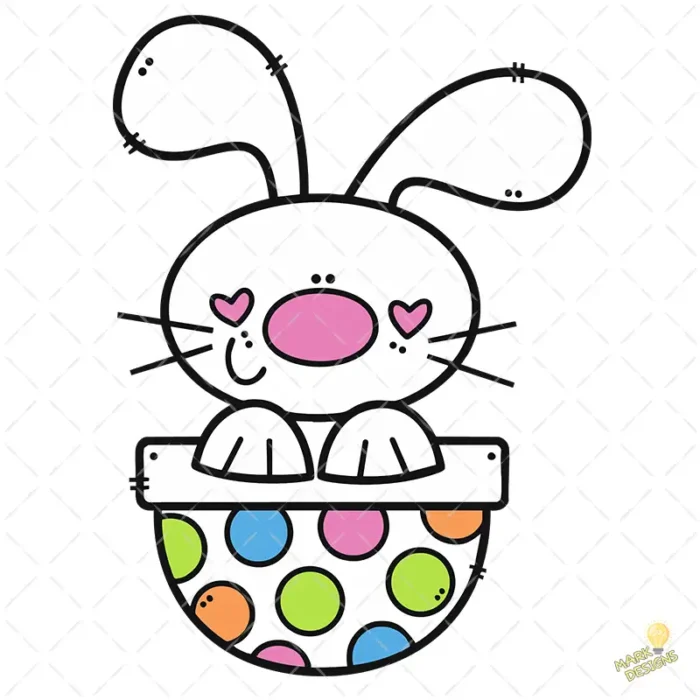 Bunny Peek a Boo Vector - Conejito en Huevo de Pascua con Lunares de Colores