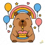 Capibara Kawaii con Arcoíris Pastel y Globos - Vector Gratis de Sublimación