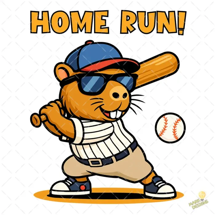 Capybara Baseball Vector - Diseño Home Run de Carpincho Beisbolista