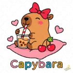 Capybara Coquette - Carpincho con Lazo Rosa y Té Boba para Stickers