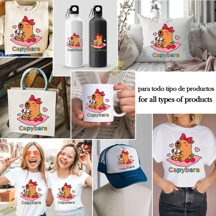 Capybara Coquette - Carpincho con Lazo Rosa y Té Boba para Stickers