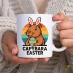 Capybara Easter Vector - Carpincho con Huevo de Pascua y Sol Retro