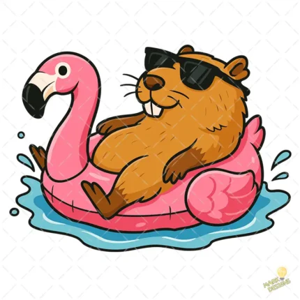 Capybara Flamingo Float SVG - Carpincho en Flotador de Flamenco para Verano