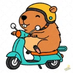 Capybara on Scooter Vector - Carpincho en Motoneta Kawaii con Casco