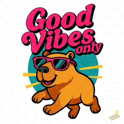 Carpincho Good Vibes Only con Gafas de Sol – Diseño Vectorial y PNG 4K