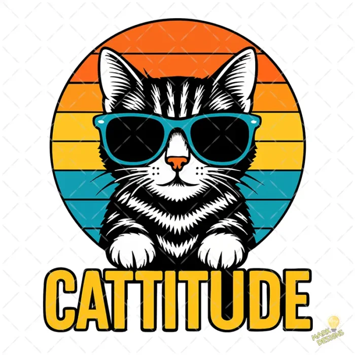 Cattitude Cat Vector - Diseño de Gato con Lentes para Cricut y Silhouette