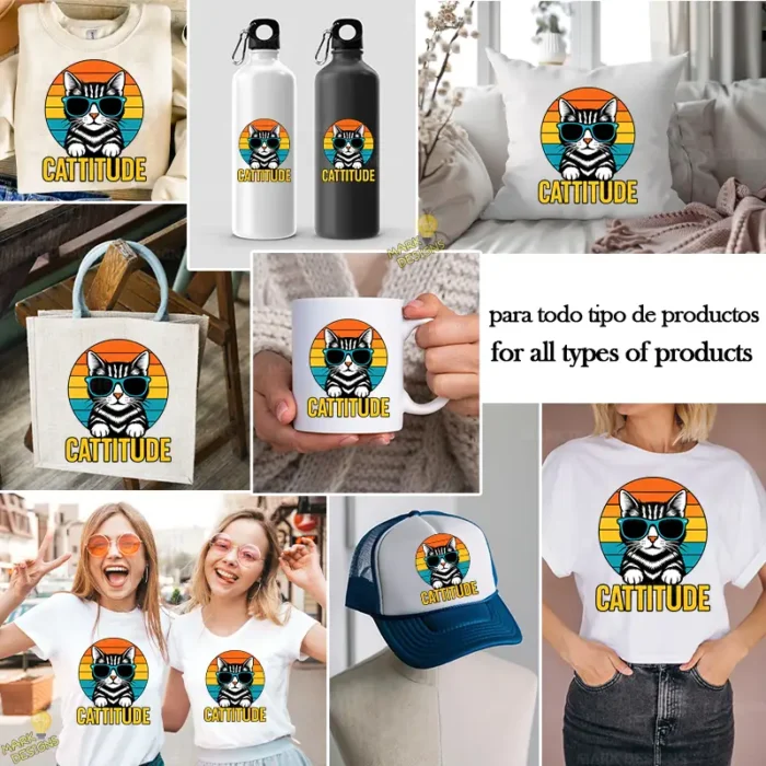 Cattitude Cat Vector - Diseño de Gato con Lentes para Cricut y Silhouette