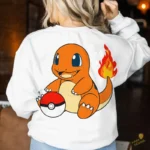 Charmander Sentado con Pokebola y Cola de Fuego - Vector Sublimación