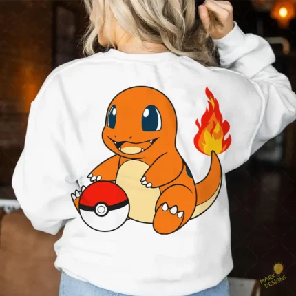 Charmander Sentado con Pokebola y Cola de Fuego - Vector Sublimación