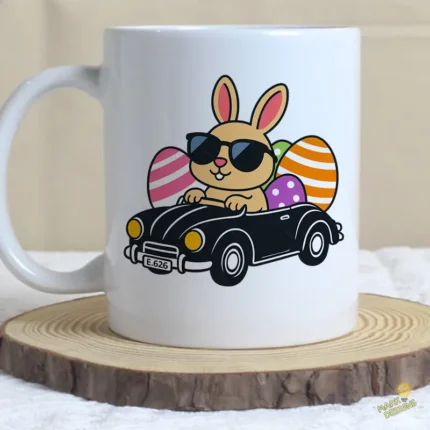 Cool Easter Bunny Vector - Conejo con Gafas de Sol Conduciendo Coche Retro