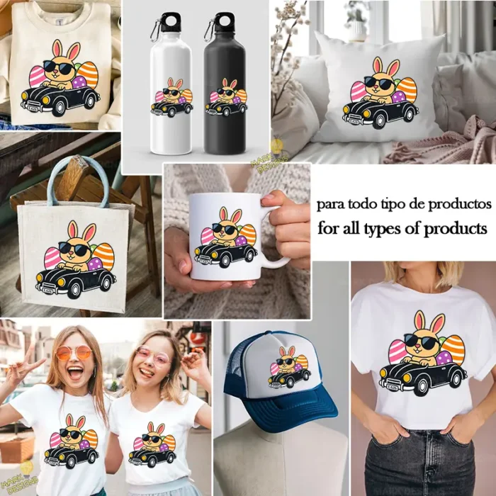 Cool Easter Bunny Vector - Conejo con Gafas de Sol Conduciendo Coche Retro