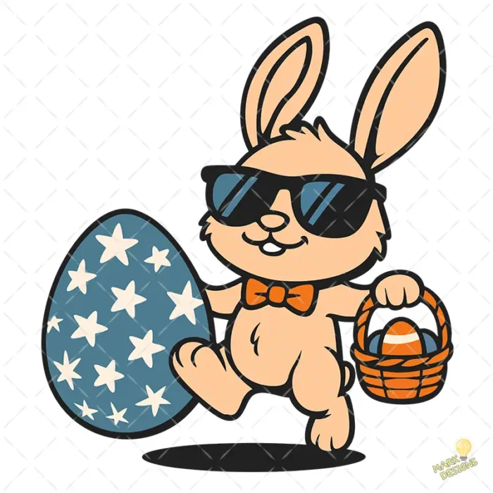 Cool Easter Bunny Vector - Conejo de Pascua con Gafas de Sol y Canasta