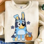Cute Bluey Bunny Vector - Diseño para Cricut y Sublimación con Huevos y Flores