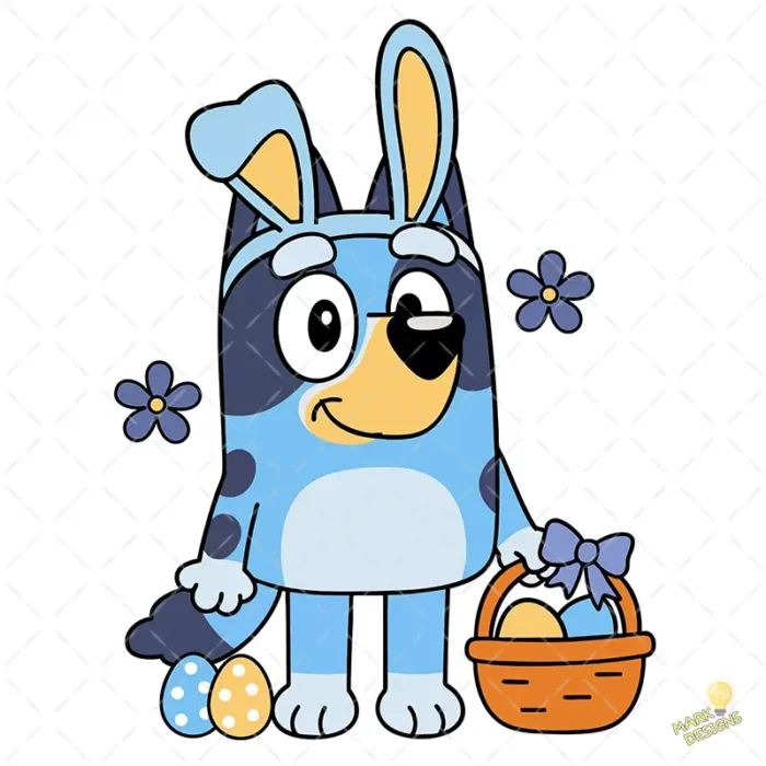 Cute Bluey Bunny Vector - Diseño para Cricut y Sublimación con Huevos y Flores
