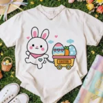Cute Bunny Wagon Vector - Diseño para Cricut y Sublimación con Corazones y Nubes