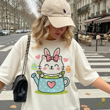 Cute Kitten Easter Vector - Diseño para Cricut y Sublimación con Huevos y Corazones