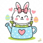 Cute Kitten Easter Vector - Diseño para Cricut y Sublimación con Huevos y Corazones