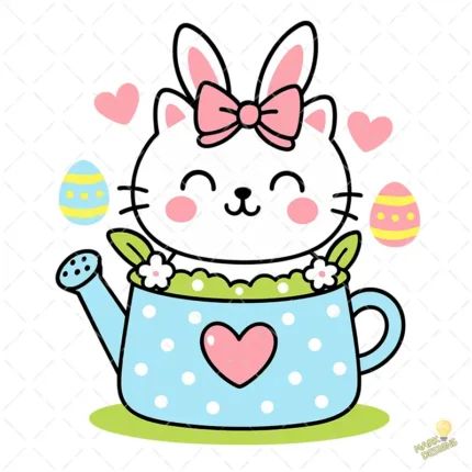 Cute Kitten Easter Vector - Diseño para Cricut y Sublimación con Huevos y Corazones