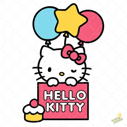 Cute Kitty Party Sign Vector - Diseño para Cricut y Sublimación con Globos Estrellas