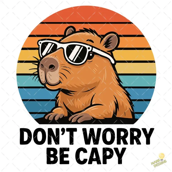 Dont Worry Be Capy Vector - Carpincho con Gafas de Sol Retro Sunset