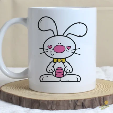 Doodle Easter Bunny Vector - Conejo con Ojos de Corazón y Huevo de Pascua