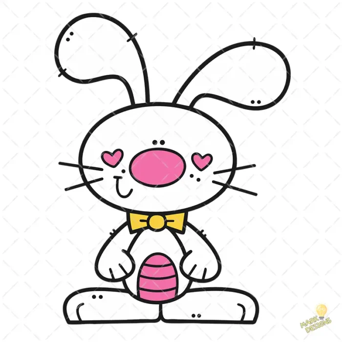 Doodle Easter Bunny Vector - Conejo con Ojos de Corazón y Huevo de Pascua
