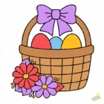 Easter Basket Vector - Canasta de Pascua con Huevos de Colores y Flores