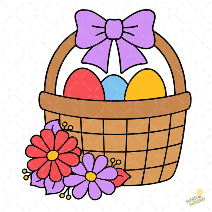 Easter Basket Vector - Canasta de Pascua con Huevos de Colores y Flores