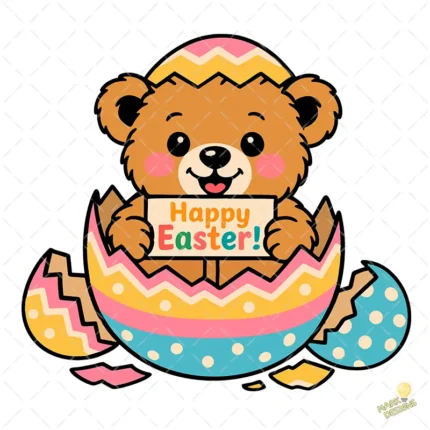 Easter Bear Vector - Osito en Huevo de Pascua con Cartel Happy Easter