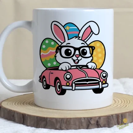 Easter Bunny Driving Car Vector - Conejito con Gafas en Coche Rosa