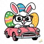Easter Bunny Driving Car Vector - Conejito con Gafas en Coche Rosa