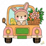 Easter Bunny Jeep Vector - Conejita en Coche con Flores y Huevos de Pascua