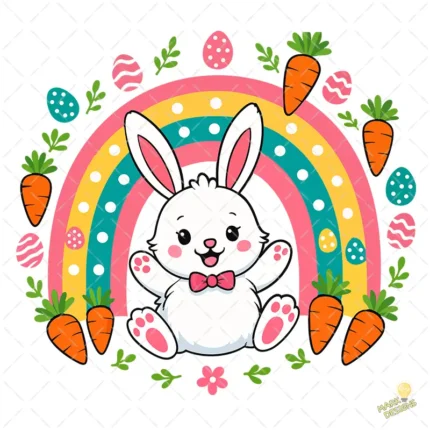 Easter Bunny Vector - Conejo de Pascua con Arcoíris y Zanahorias
