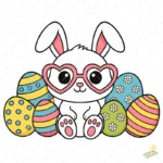 Easter Bunny Vector Gratis - Conejo con Gafas de Corazón y Huevos de Pascua