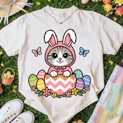 Easter Cat Vector - Gatito en Huevo de Pascua con Capucha de Conejo