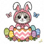 Easter Cat Vector - Gatito en Huevo de Pascua con Capucha de Conejo