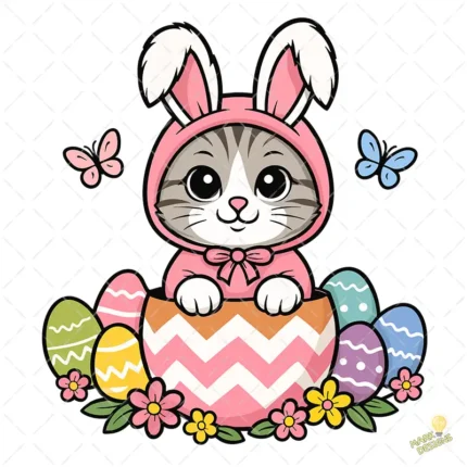 Easter Cat Vector - Gatito en Huevo de Pascua con Capucha de Conejo