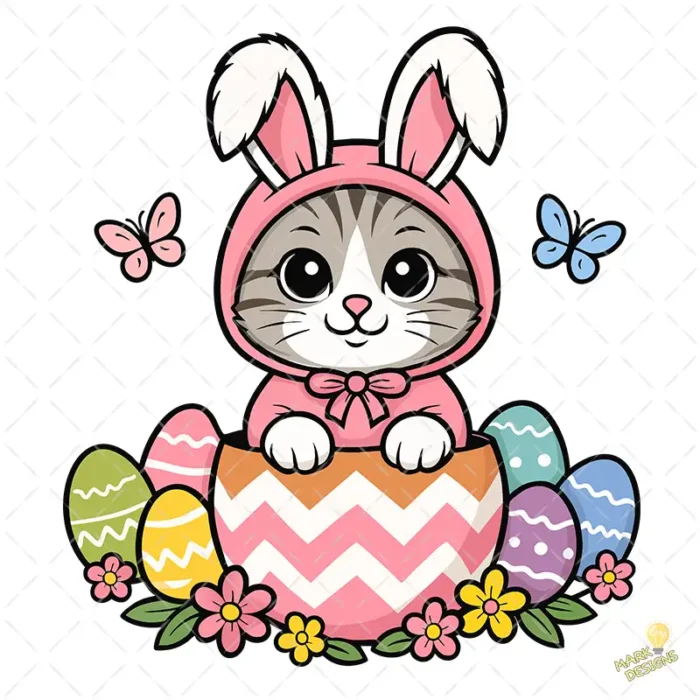 Easter Cat Vector - Gatito en Huevo de Pascua con Capucha de Conejo