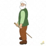 El Abuelo de Heidi con Bastón y Barba Blanca - Vector de Anime Clásico
